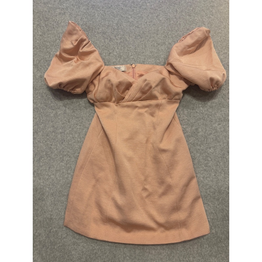 House of CB London Womens Peach Textured Puff Sleeve Sweetheart Mini Dress  M